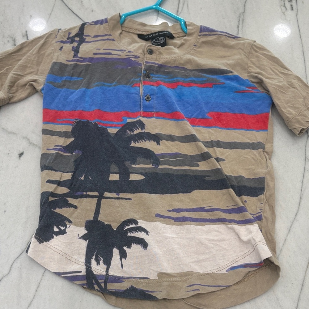 Little Marc Jacobs Tan and Multicolor Palm Tee